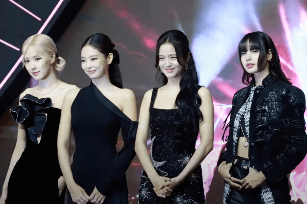 "BLACKPINK four members at 2025 brand ranking event showing global K-pop influence"