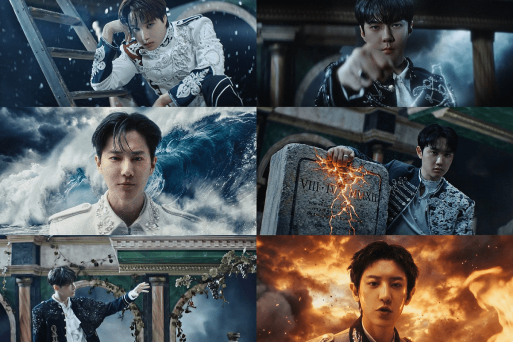 EXO Crown teaser image featuring Suho, Lay, Chanyeol, D.O., Kai, and Sehun