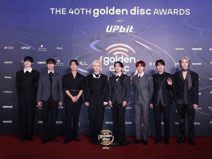 ATEEZ black grey outfits 2026 Golden Disc Awards red carpet fashionable K-pop band