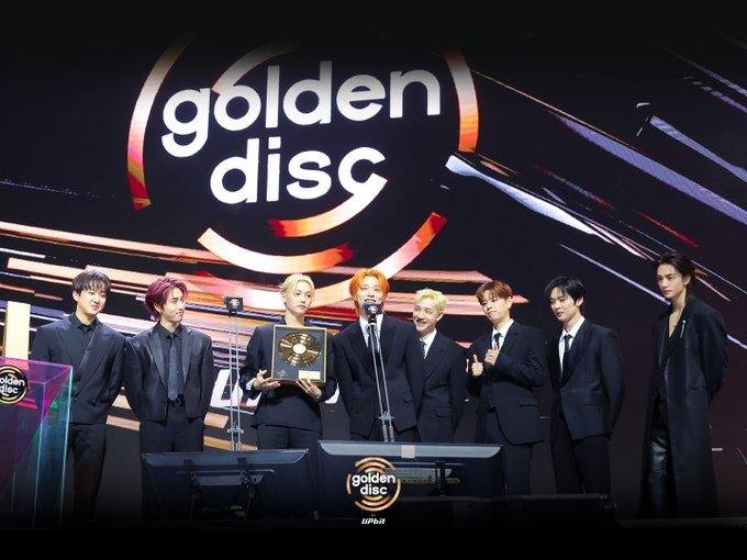 Stray Kids celebrating Album of the Year Daesang for Karma at Golden Disc Awards 2026