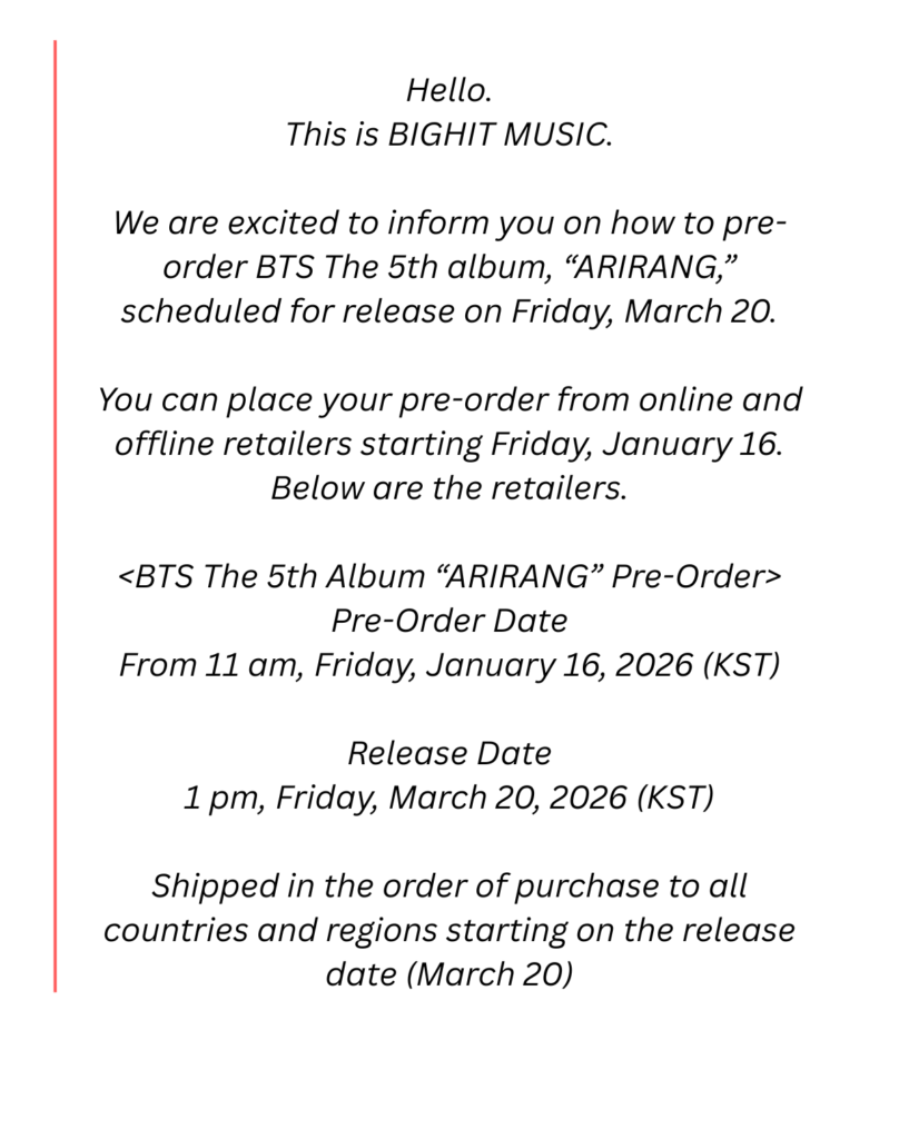 BTS OT7 Arirang Album Announcement