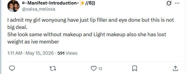 Online feedback discussing rumors of lip enhancements for Wonyoung