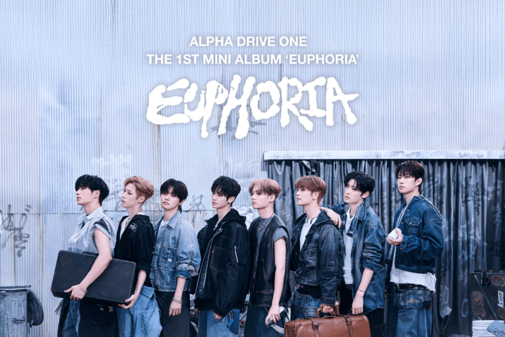 "ALPHA DRIVE ONE ALD1 EUPHORIA debut mini album cover with title track Freak Alarm, 1.44 million first week sales record breaking K-pop 2026"