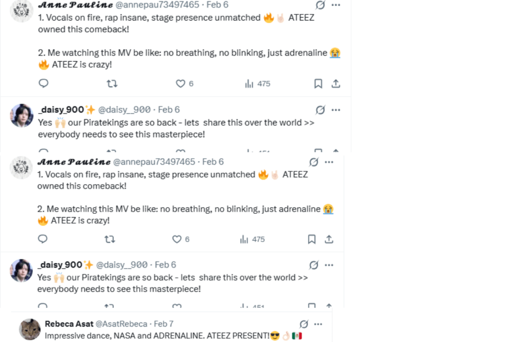 "Twitter screenshot showing ATINY fandom comments celebrating NASA as standout B-side from GOLDEN HOUR Part 4"