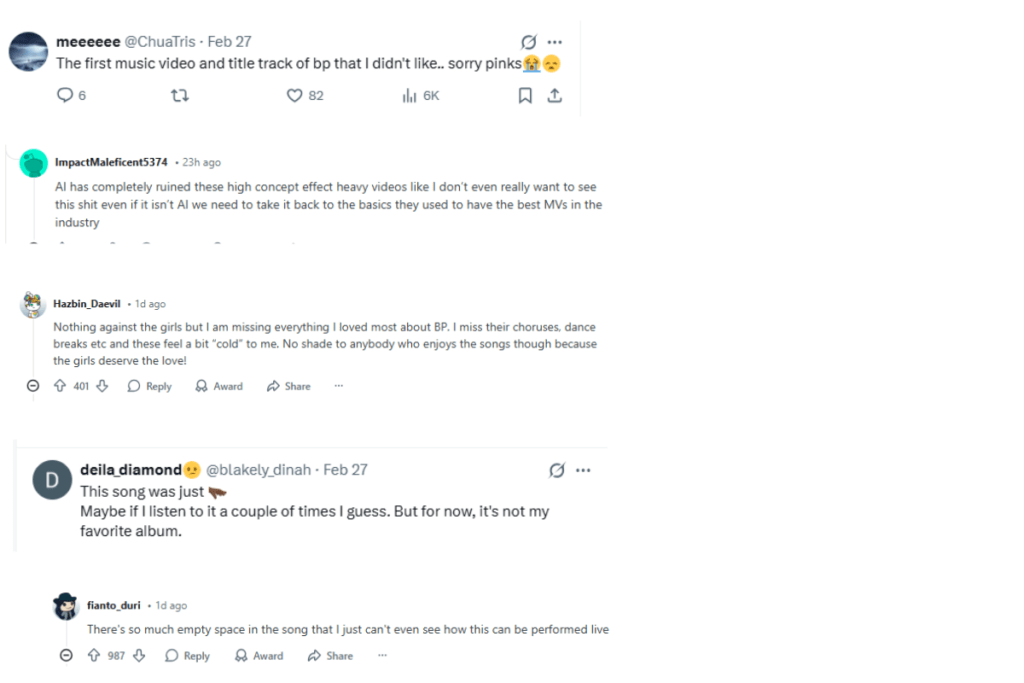 Fans debating lyrics and chorus in the BLACKPINK GO music video comments.