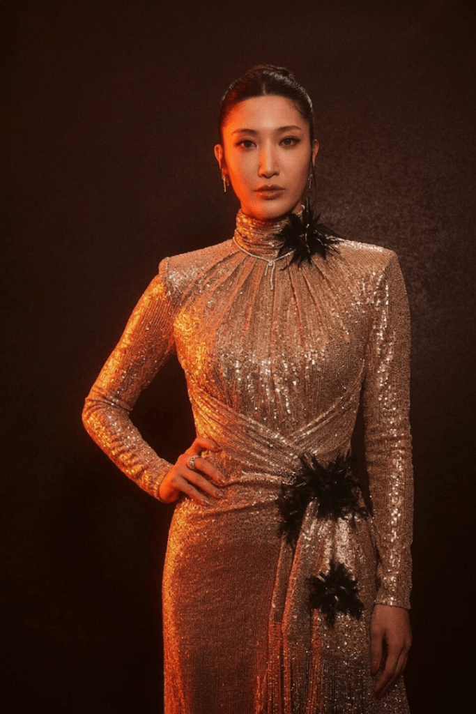 K-pop songwriter and singer EJAE appearing at the Oscars red carpet event