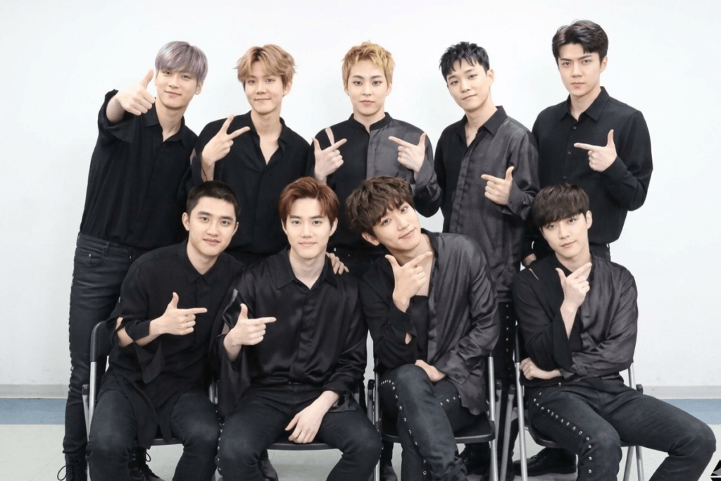 EXO with Chen Baekhyun and Xiumin highlighted