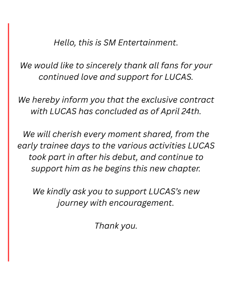 Official portrait of Lucas Wong following his contract expiration with SM Entertainment