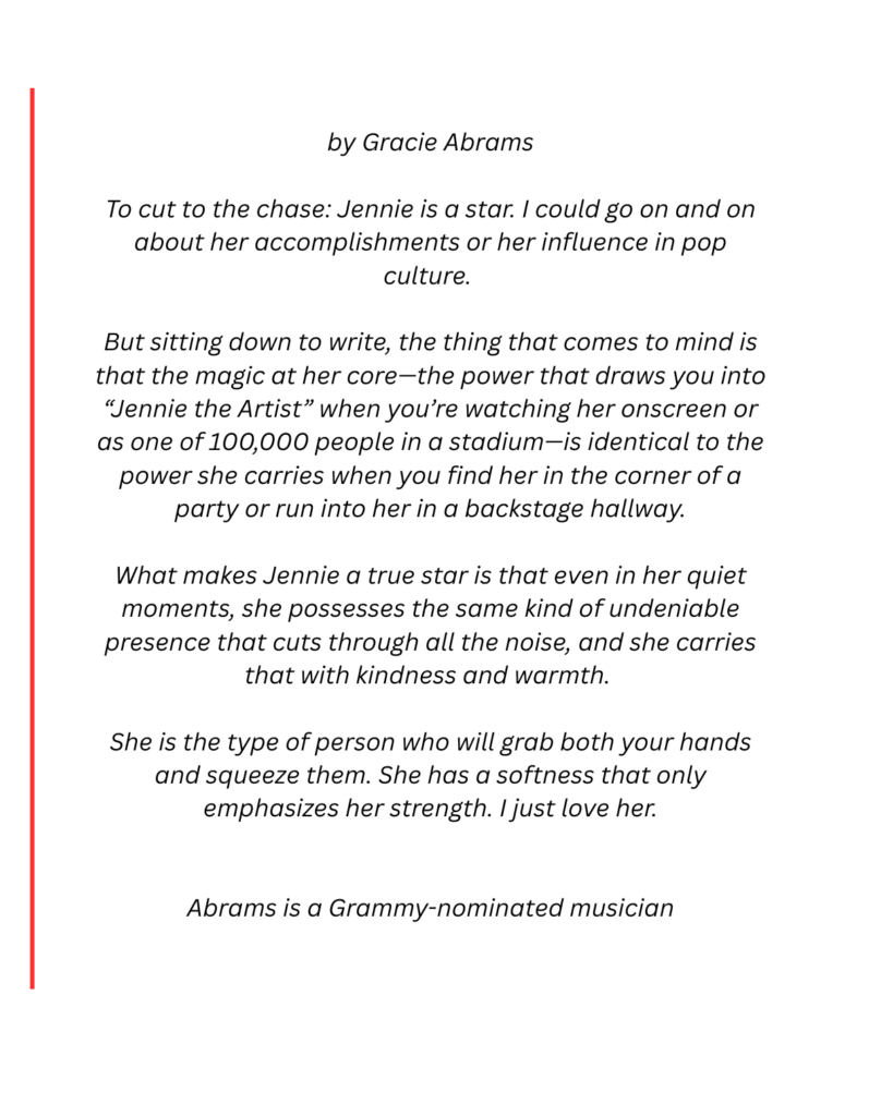 Gracie Abrams tribute to Jennie Kim