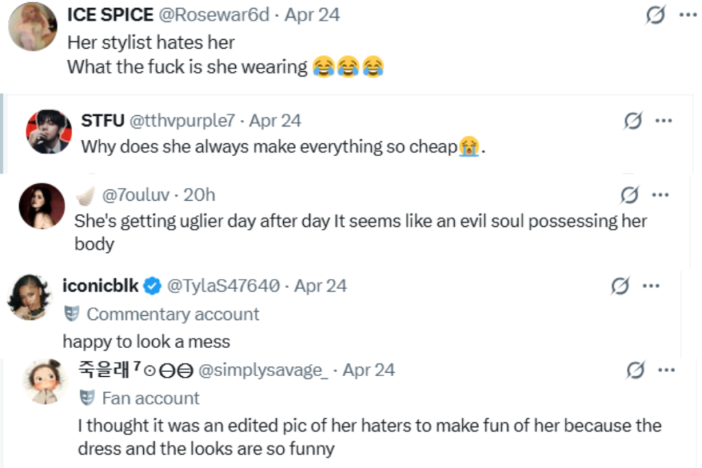 Comments of netizen  toward Jennie’s red carpet styling and Schiaparelli outfit.