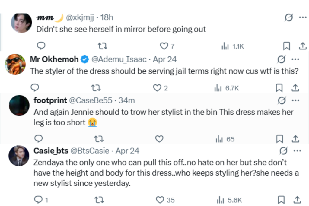Social media netizens criticizing Jennie’s dress at the TIME 100 Gala