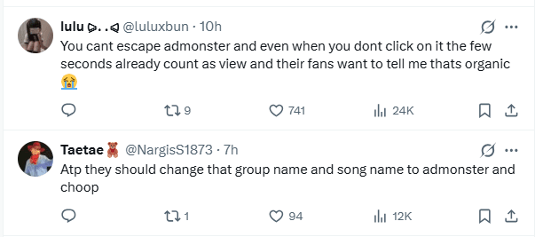Netizen criticizing the 60 million view gap in BABYMONSTER Choom stats.