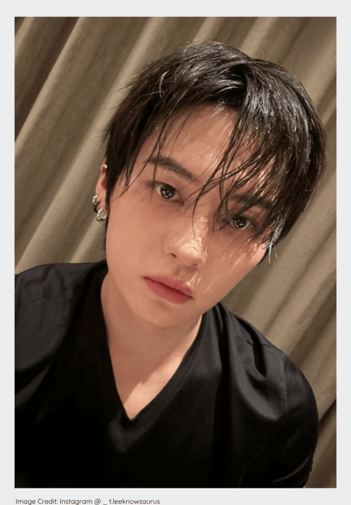 Stray Kids Lee Know, known for his sharp and handsome idol facial structure.