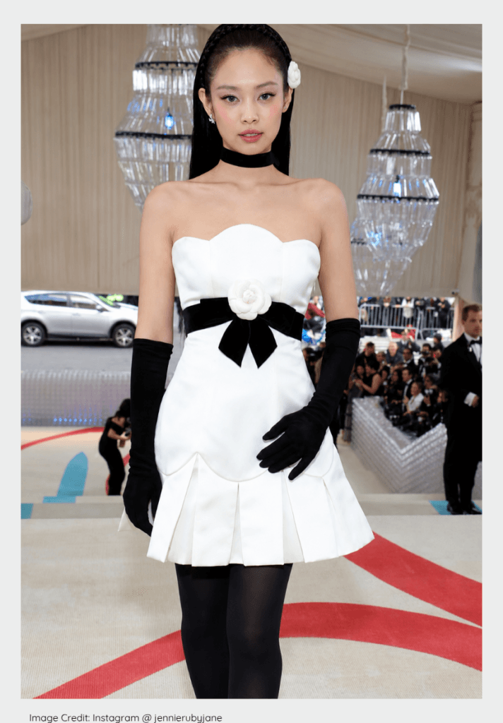 BLACKPINK Jennie Kim in vintage white Chanel mini dress at Met Gala 2023