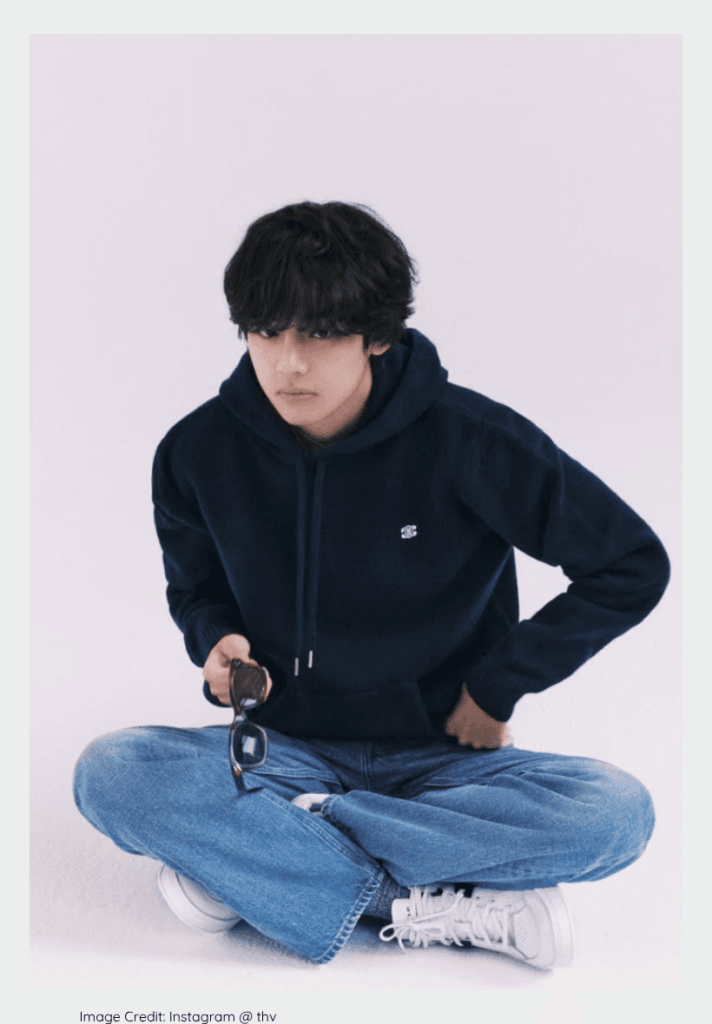 BTS member V posing for a luxury fashion brand campaign in 2026.