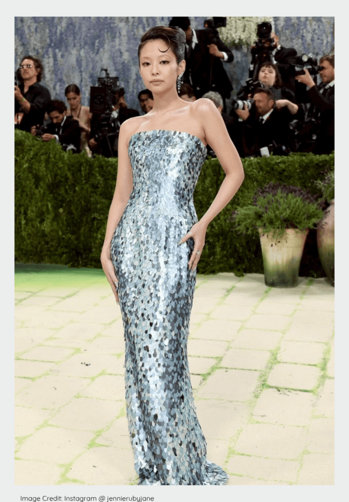 Jennie Kim wearing custom silver Chanel dress at K-pop Met Gala 2026