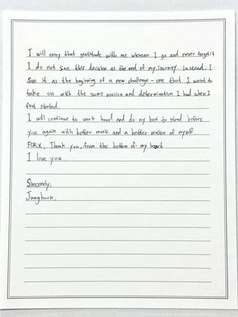 Junghoon's Handwritten Letter
