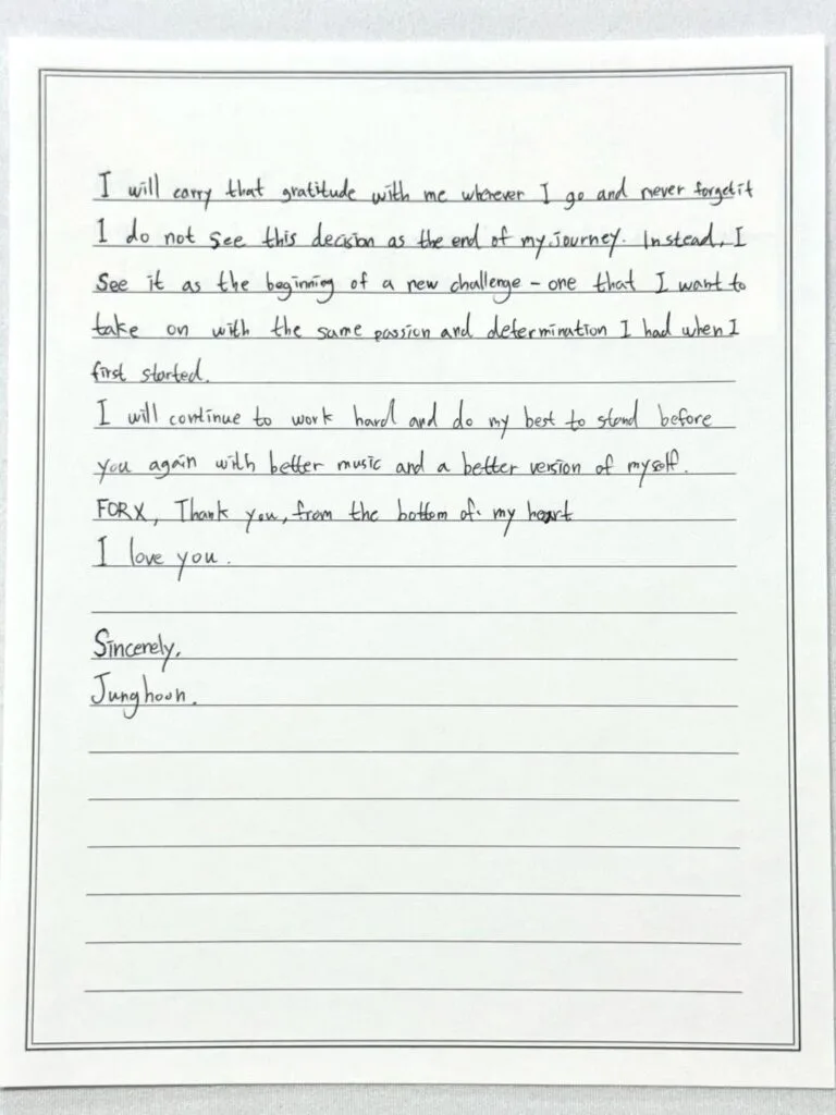Junghoon's Handwritten Letter