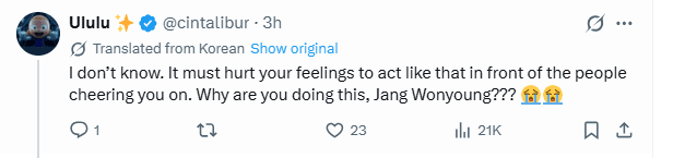 Netizen comment criticizing IVE Wonyoung's fansign behavior as rude.