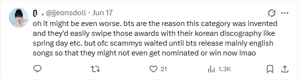 BTS fans criticizing the Grammys on social media over category separation