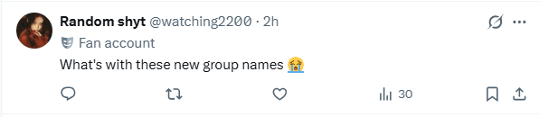 Social media comments criticizing the name OURBIRTHDAY for a new K-pop group.