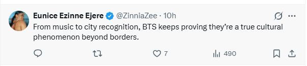 Social media comments from fans congratulating BTS on their guest honor