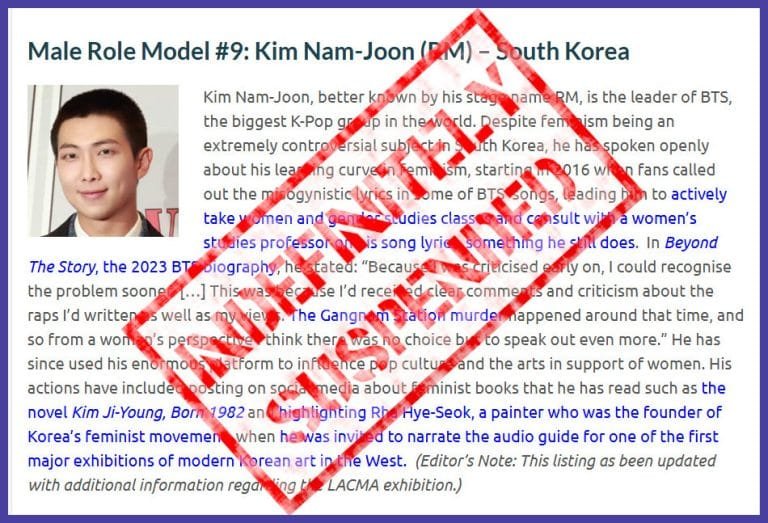 RM Removed from Pixel Project’s Role Model List